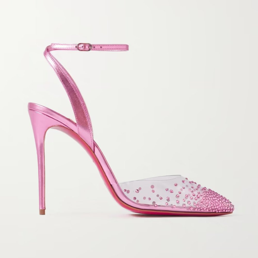 Spikaqueen 100 crystal-embellished PVC and metallic-leather pumps